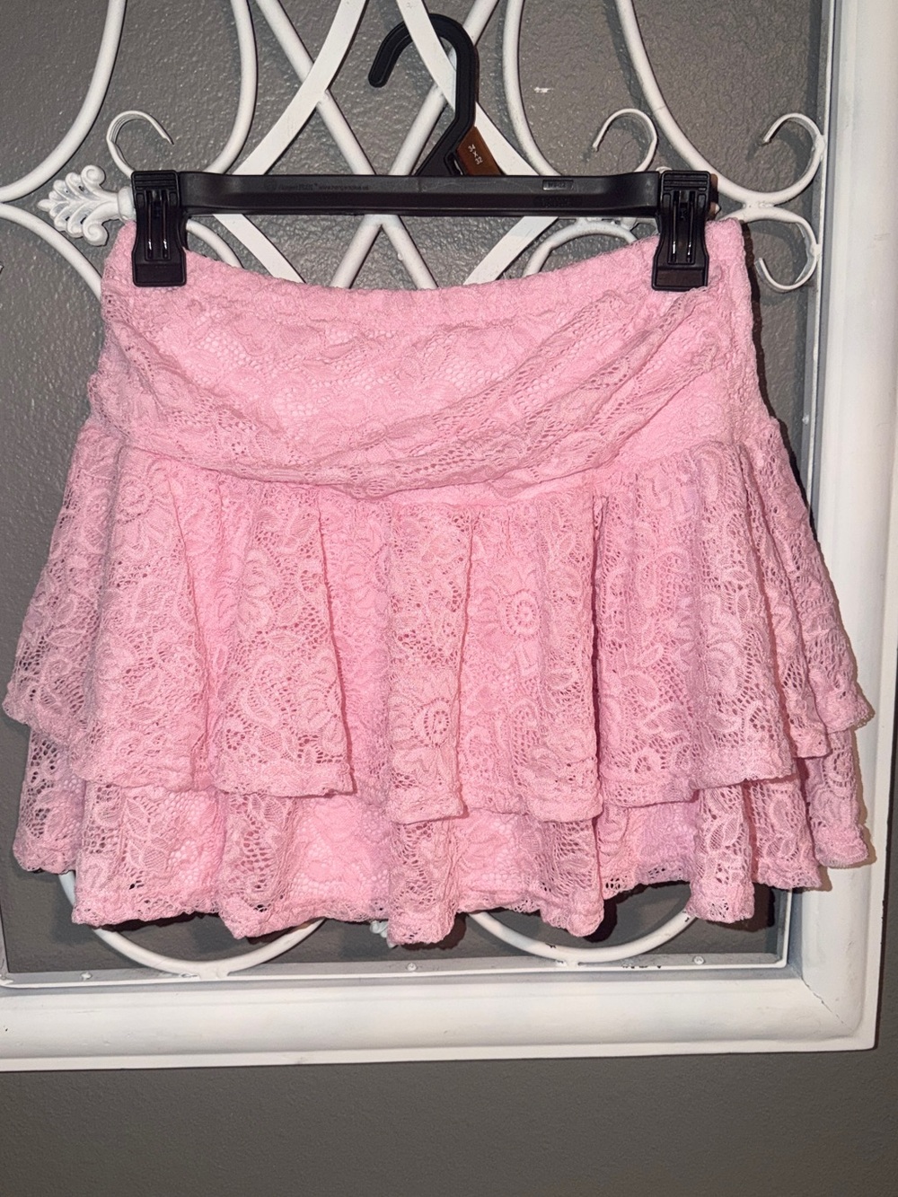 Pink Lace Tiered Mini Skirt